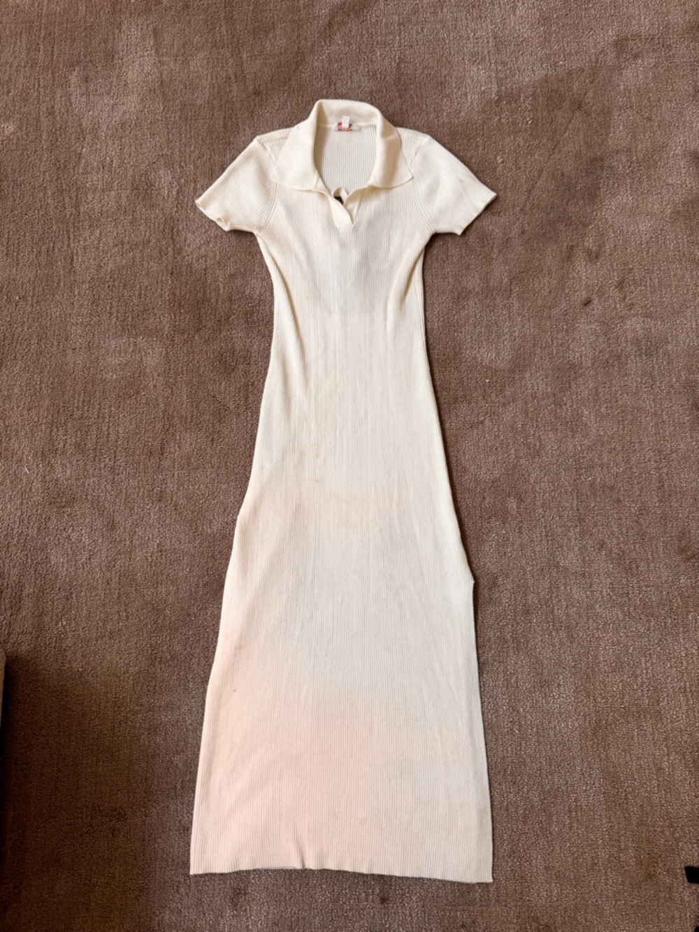 Wayf Cream Ribbed Polo Maxi Dress